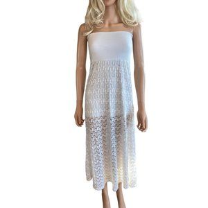 Vanity Crochet Midi Dress Lined Strapless White S/M Travel Resort